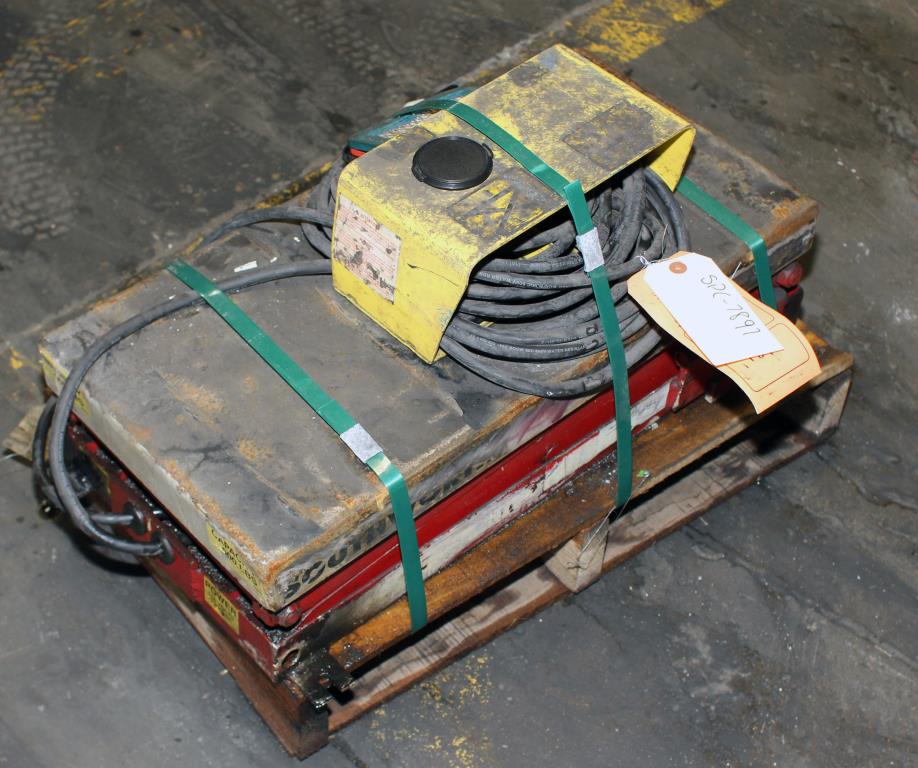 Material Handling Equipment scissor lift table, 500 lbs. Southworth model  Appears to be a model LS05-30, 12 x 24 platform