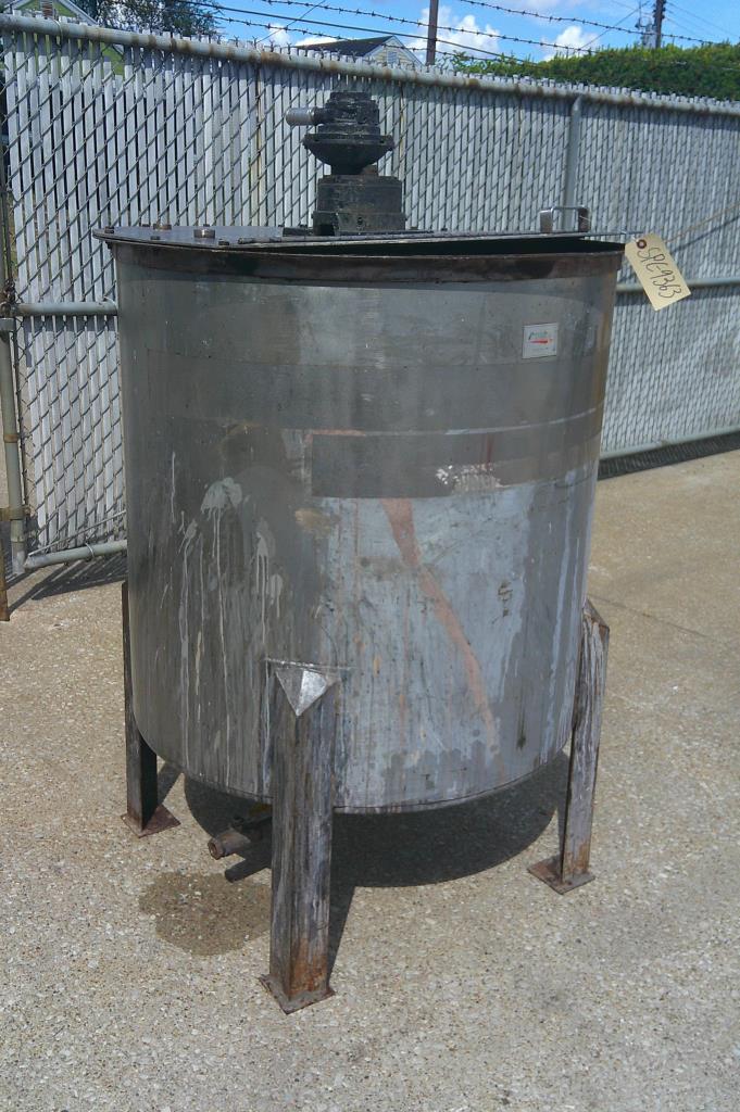 Tank 160 gallon vertical tank, Stainless Steel, pneumatic agitator, dish bottom
